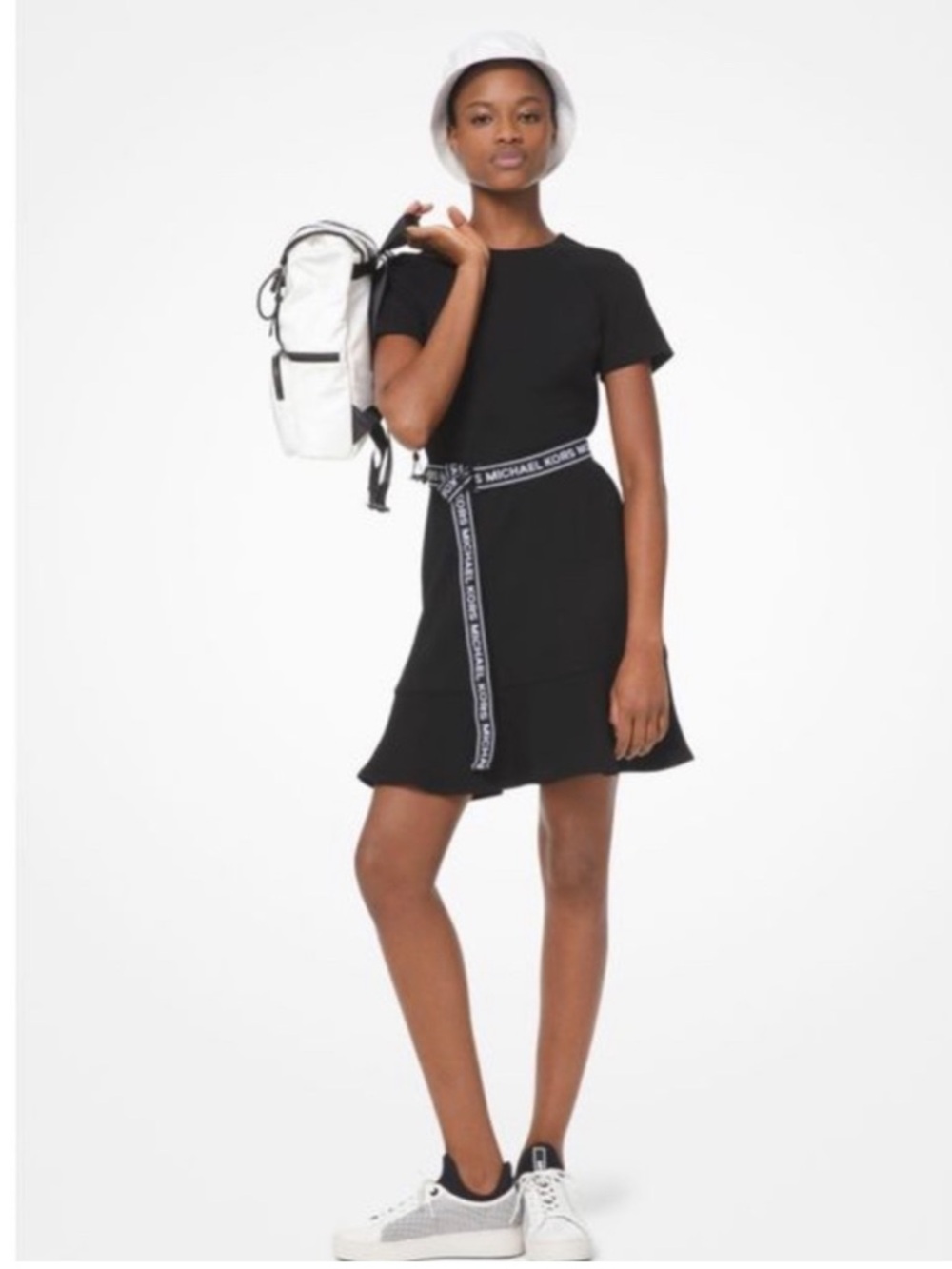 Michael Kors Black Flounce Hem Dress with Reversible Logo Belt Size 4